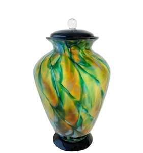 Urne funéraire en métal peinte à la main Green Museum Urne funéraire en métal massif pour adultes Urne funéraire artisanale pour cendres Taille personnalisée - Product Image 1