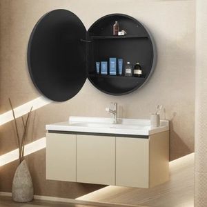 Armadietto a Specchio LED da Parete 24x24 in Metallo Nero con Funzione Antiappannamento e Luce a 3 Colori per Bagno - Product Image 5