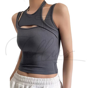 Meilleur prix – Débardeur court en maille pour femme avec logo frontal, séchage rapide, respirant, style décontracté - Product Image 2