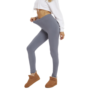 Leggings gris uni taille haute, longueur intégrale, extensibles, tricotés, décontractés, pour femmes, avec design et taille personnalisés - Product Image 4