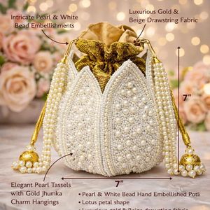 Bolso de mano con forma de flor, cristal, diamantes de imitación, perlas de imitación, estilo vintage para mujer, monedero de boda, chapado en oro, con cordón de 3m, estilo bohemio - Product Image 2