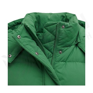 Hooded <b>Quilted</b> Vest Green Polyester Filling Winter Wear With Detachable Hood <b>Single</b> Button Closure - Product Image 4