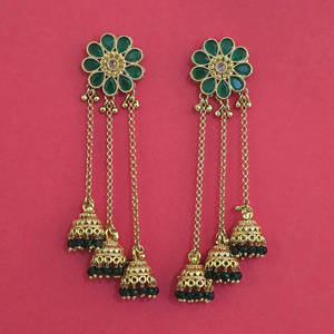 Jhumki antique du Cachemire avec placage or mat 231926 Bijoux faits à la main en Inde - Product Image 1
