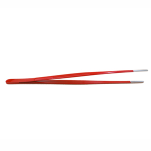 Pince de chef rouge en acier inoxydable à pointe droite argentée, pour la mise en assiette et le service, idéale pour les chefs. - Product Image 4