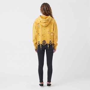 Sweat-shirt à capuche pour femme en molleton de coton, délavé à l'acide, effet soleil et usé, style punk, épaules tombantes, streetwear vintage - Product Image 6