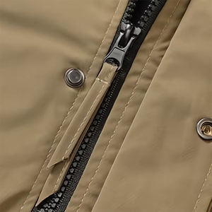 ARZINEN INDUSTRY <b>Men's</b> <b>Khaki</b> Bomber Jacket Zipper Closure Polyester Windproof Casual Solid Color Stand Collar Regular Fit - Product Image 2