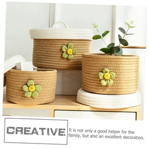 Panier en macramé tendance et mignon avec couvercle, petite taille, idéal pour offrir en cadeau, pour le rangement des bijoux et accessoires des enfants, organiseur élégant en corde de coton - Product Image 2