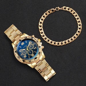 2pcs/set Men's Stylish Round Gold Casual Quartz <b>Watch</b> With Bracelet Set - Product Image 5