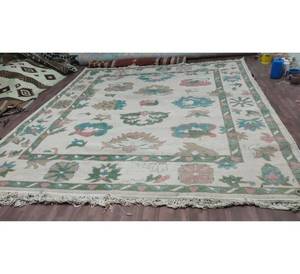 Tapis fait main vert sauge et gris clair très demandé, beige ivoire, vert sauge, grand tapis noué à la main, aspect soigné - Product Image 1