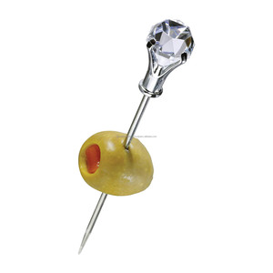 Juego de selecciones de cóctel de acero inoxidable de seis piezas con acabado de pulido brillante cabeza de diamante colorida para frutas de arpón - Product Image 5