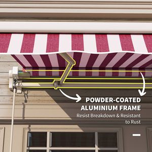 Toldo Retráctil Rayado Borgoña de 10x8 pies para Patio, Toldo Exterior con Manivela para Terraza y Jardín, Incluye Soportes para Toldo - Product Image 6