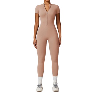 Ultra Soft Training Jumpsuit For Women <b>ZIP</b> <b>Up</b> Turtle Neck Bodysuit One Piece Gym Fitness Workout Compression <b>Playsuit</b> - Product Image 5