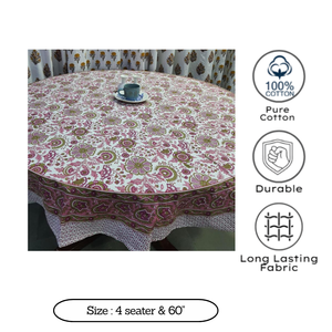 Indian Artisan Hand Block Floral Print Cotton 4 Seater <b>Round</b> Dining <b>Table</b> Cover for Wedding Parties Elegant Decorative Home - Product Image 2