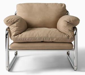 Fauteuil de salon moderne rembourré, structure métallique, dossier solide, assise confortable en mousse, mobilier de maison, design style Barcelone - Product Image 1