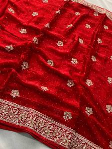 Ropa Étnica, Sari de Seda con Bordado Intenso, Diseño de Borde Elegante, Hermosas Combinaciones de Colores para Fiestas Tradicionales - Product Image 6