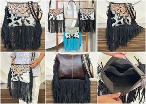 Sac bandoulière multifonctionnel personnalisé en cuir de vachette véritable, design de luxe, fait main, avec franges, style western - Product Image 3