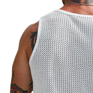 Mens Open Knit <b>Mesh</b> Tank <b>Top</b> Crew Neck Breathable Quick Dry Anti-Pilling Summer Casual Streetwear Gym Beach 100% Cotton Hole - Product Image 3