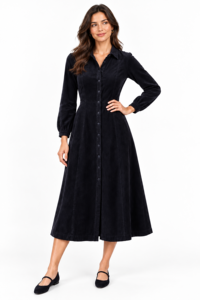 Women Corduroy Midi Shirt <b>Dress</b> <b>Long</b> Sleeve A Line Collared Snap Front <b>Dress</b> with Pockets - Product Image 2