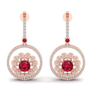 Boucles d'oreilles pendantes REYES en or 14 carats avec diamant rond certifié IGI de 1,6 carat et rubis, pour femme, bijoux fins pour soirée - Product Image 2