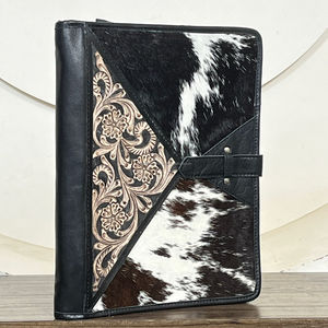 Porte-documents en cuir de vachette artisanal tendance Super Septembre, design floral, classeur professionnel haut de gamme pour documents - Product Image 3