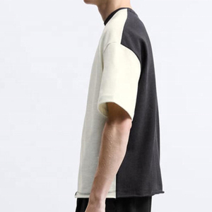 High Quality 100% Cotton Custom Men's T-<b>Shirt</b> All-in-One Two-Color Matching Loose Bodybuilding Half-Sleeve Drop Shoulder Style - Product Image 3
