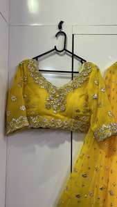 Indian Traditional Ethnic Georgette Lehenga Choli with <b>Mirror</b> Work for Wedding Wear Yellow Lehenga for Women Fancy Outfit - Product Image 4