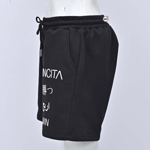 Shorts en coton noir pour homme, taille mi-haute, logo avant, respirant, cordon de serrage, style décontracté et sportif - Product Image 3
