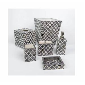 High Quality Moroccan Pattern Bone Inlay Bathroom Set of 6 Soap Dispenser Soap Dish Match Holder <b>Brush</b> Holder Tissue Box & Bin - Product Image 1