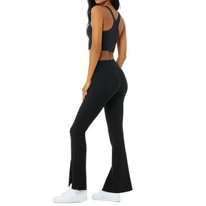 Ensemble 2 pièces de yoga brossé pour femme, coupe ajustée avec découpes à la taille, vêtements de sport à séchage rapide très extensibles pour le fitness et le yoga - Product Image 2