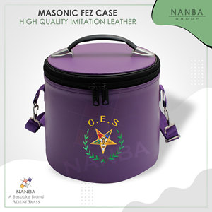 Machine Embroidered Curved Gold OES Masonic Fez Case with Zipper Closure Lightweight Comfortable <b>Purple</b> Imitation Leather Strap - Product Image 2