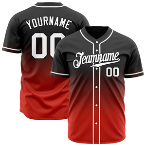 <b>Top</b> Premium Baseball Uniforms Jersey with Premium Quality <b>Mesh</b> Shirts and V Neck Jersey Front Button Short <b>Sleeve</b> <b>Black</b> Red - Product Image 1