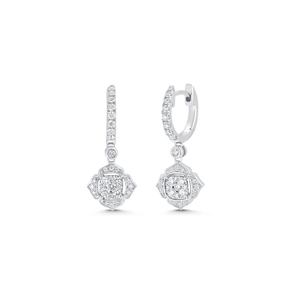 Beautiful <b>Earrings</b> 10K White Gold Diamond Drop <b>Earrings</b> <b>Halo</b> Dangle Hoop <b>Earrings</b> Round Brilliant Cut Jewelry Gift - Product Image 2