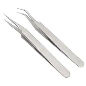 Pinzas Quirúrgicas de Acero Inoxidable Morje para Pestañas, Juego de 2 Piezas, Puntas Finas Curvas y Rectas, 10 mm de Longitud, Modelo MS-ET-0007, Perfectas - Product Image 1