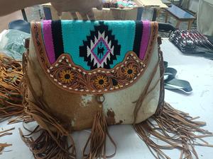 มาใหม่มือเครื่องมือแกะสลักกระเป๋าถือหนัง Cowhide หนัง Aztec อานผ้าห่มขอบกระเป๋าสําหรับสตรี - Product Image 2