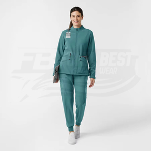 Chaqueta Médica Verde con Cierre Frontal para Mujer, 100% Algodón Tejido, Uniforme de Hospital para Personal Médico, Personalizable - Product Image 3