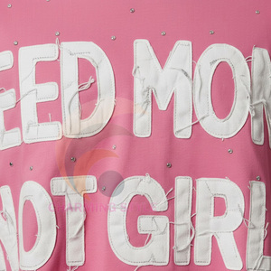 T-shirt à manches courtes en coton biologique délavé à l'acide, motif uni, style sport, avec broderie/strass de grande qualité – Vente en gros - Product Image 4