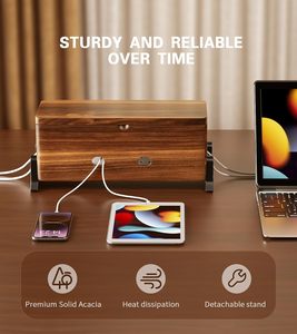 กล่องจัดการสายอะคาเซียไม้ขนาดใหญ่กล่องจัดระเบียบสายไฟซ่อนสายไฟสายไฟและอุปกรณ์จัดระเบียบสายไฟบนพื้นโต๊ะสำนักงานบ้าน - Product Image 3