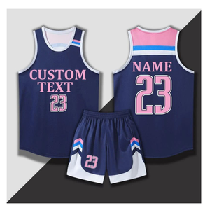 Custom Sublimated Basketball Jersey Set Sleeveless V-Neck <b>Navy</b> Pink Number 23 Unisex Adult All Seasons Team Uniform - Product Image 5