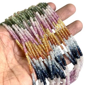 Cuentas facetadas de zafiro multicolor natural, cuentas de zafiro arcoíris de 3-3.5mm, hebras de 16 pulgadas, piedra preciosa natural para la fabricación de joyería. - Product Image 1