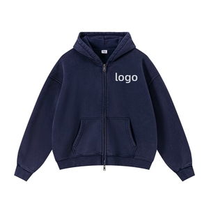 OEM Wholesale Custom Oversized <b>Cropped</b> <b>Zip</b> <b>up</b> <b>Hoodie</b> Vintage Acid Wash Heavyweight Cotton Screen Print French Terry <b>Hoodie</b> - Product Image 6