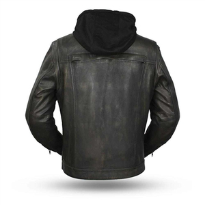 <b>Men's</b> Black Genuine <b>Leather</b> Motorcycle <b>Jacket</b> Moto Biker Style Stand Collar Zipper Closure Windproof Autumn Wear - Product Image 2