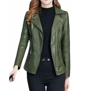 Chaqueta Bomber de Cuero PU para Mujer, Cuello Alto, Cierre de Cremallera, Manga Larga, Color Sólido, Estilo Otoñal, Corte Regular, Tejido Transpirable - Product Image 1