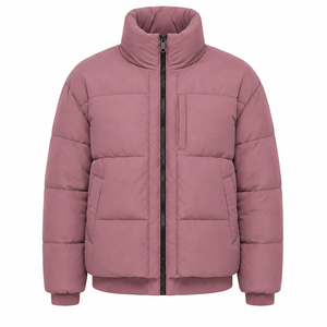 Blouson matelassé décontracté surdimensionné pour homme avec patch personnalisé, manteau d'hiver rembourré à col montant, fermeture éclair intégrale, marque privée, vente en gros, OEM - Product Image 1