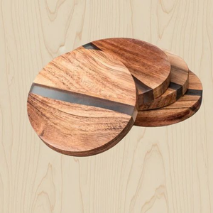 FAIZA CRAFT Ensemble de sous-verres en bois et résine, design modèle 3D personnalisé, ronds de 4x4 pouces, faits main, objets d'art de collection pour la maison et les accessoires de thé - Product Image 5