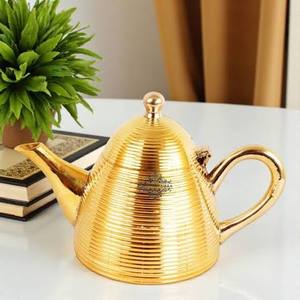 Théière en laiton doré avec couvercle et poignée, design moderne et luxueux, bouilloire à eau - Product Image 1