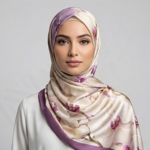 Pañuelos de chifón de diseño premium, hijab cuadrado para mujeres musulmanas, con estampado digital de hojas, transpirables, a la moda, bandanas étnicas. - Product Image 2