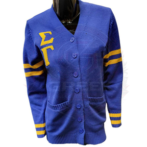 Custom SGRHO |Sigma| Sorority <b>Cardigan</b> Royal Blue V Neck Acrylic Knitted Embroidery Chenille Greek Letters University Winter - Product Image 1