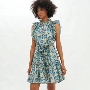 Mini Vestido corto de algodón sin mangas para mujer, ropa de playa con estampado Floral, informal - Product Image 2