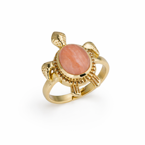 Anillo Moku Jewellery Marine con Cabujón de Coral Melocotón, Engastado en Bisel, Ajustable, Inspirado en el Océano, Anillo de Declaración Hecho a Mano, Joyería para Mujer - Product Image 1