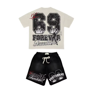 Ensemble de 2 pièces de vêtements de sport respirants avec logo personnalisé, pour la remise en forme, l'entraînement, le sport en plein air, t-shirt et short pour hommes - Product Image 1